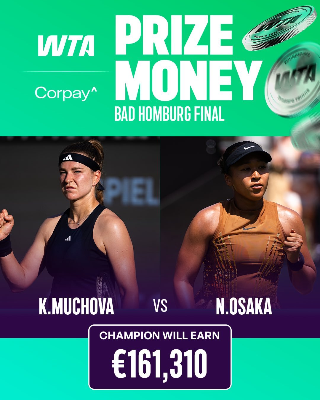巴特洪堡500赛决赛对阵：🇯🇵大坂直美vs穆霍娃🇨🇿两位都是首进草地决赛