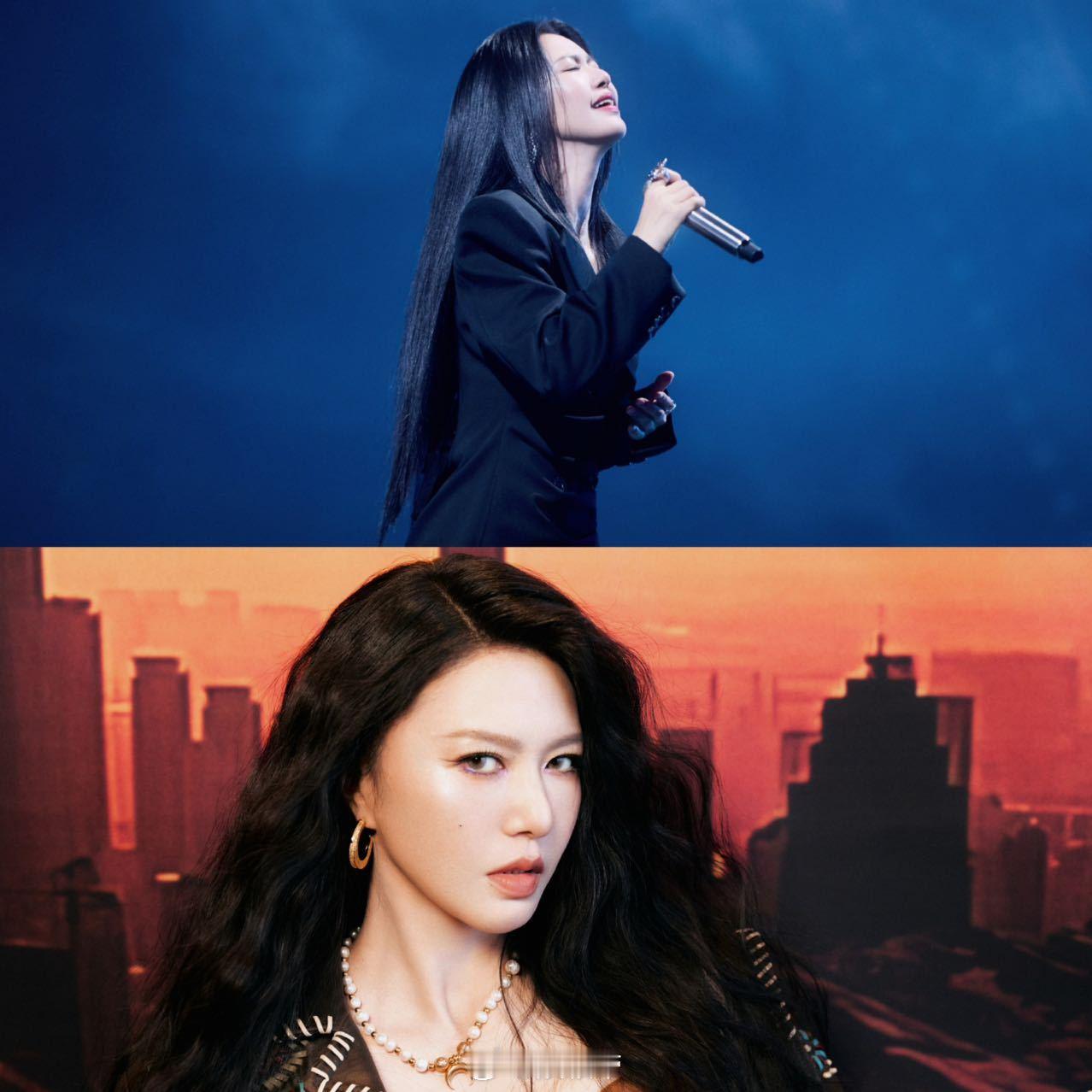 谭维维直发vs谭维维卷发直发时每根发丝都像被信念捋顺的琴弦，卷发时每个弧度都是