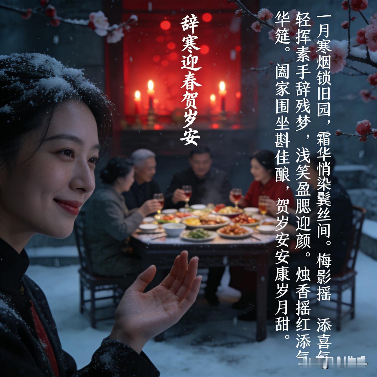 《辞寒迎春贺岁安》乐韵诗心原创诗词:一月寒烟锁旧园，霜华悄染鬓丝间。轻挥素