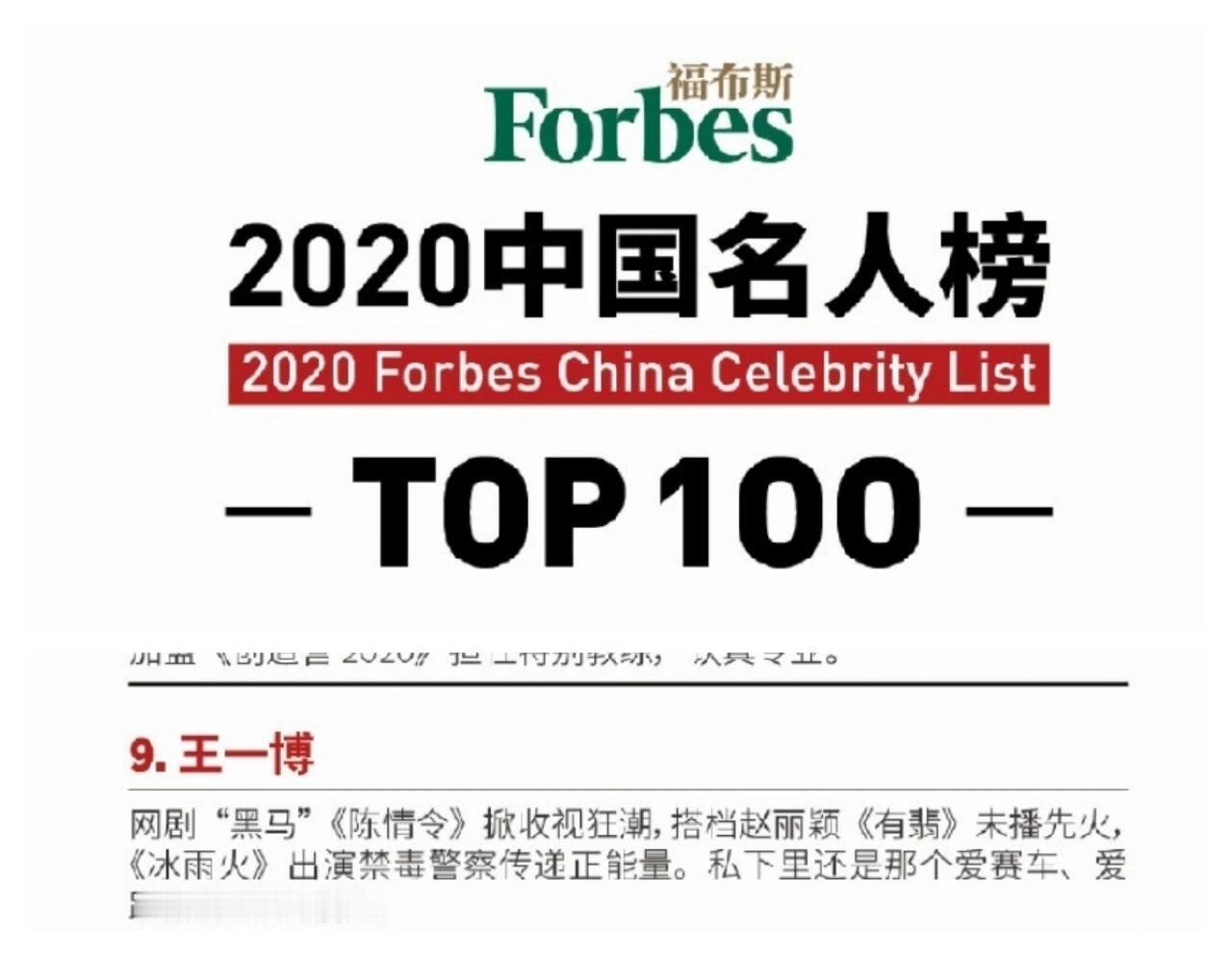 说起福布斯，王一博曾经在2019年、2020年、2021年连续三年上榜福布斯中国