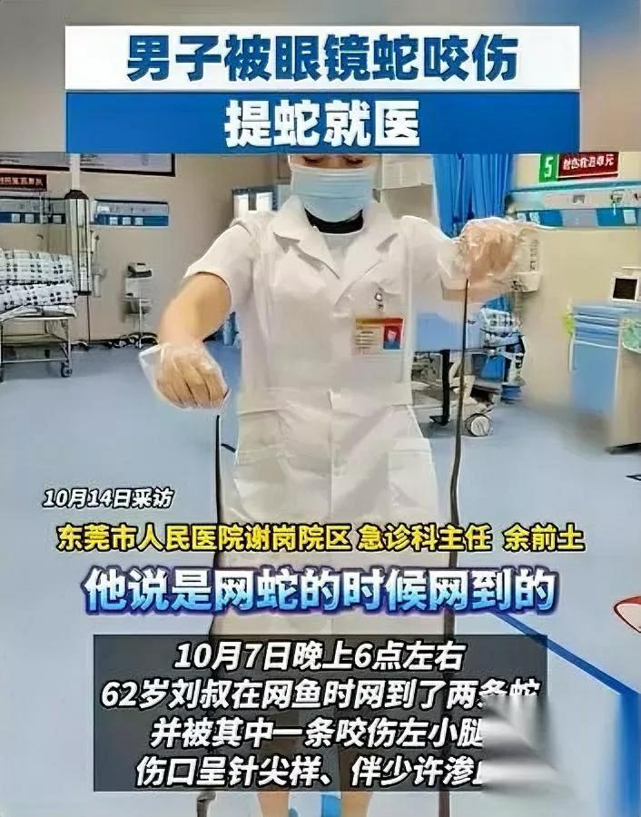 62岁大叔网鱼遇惊险！竟把毒蛇打死扛进医院广东东莞的刘大叔网鱼时，误网两