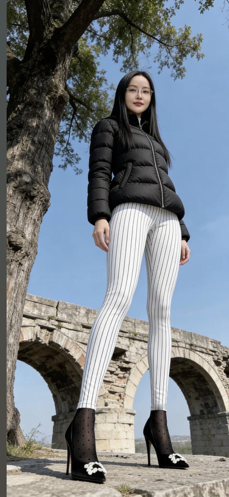 古桥映碧水，佳人立芳姿。