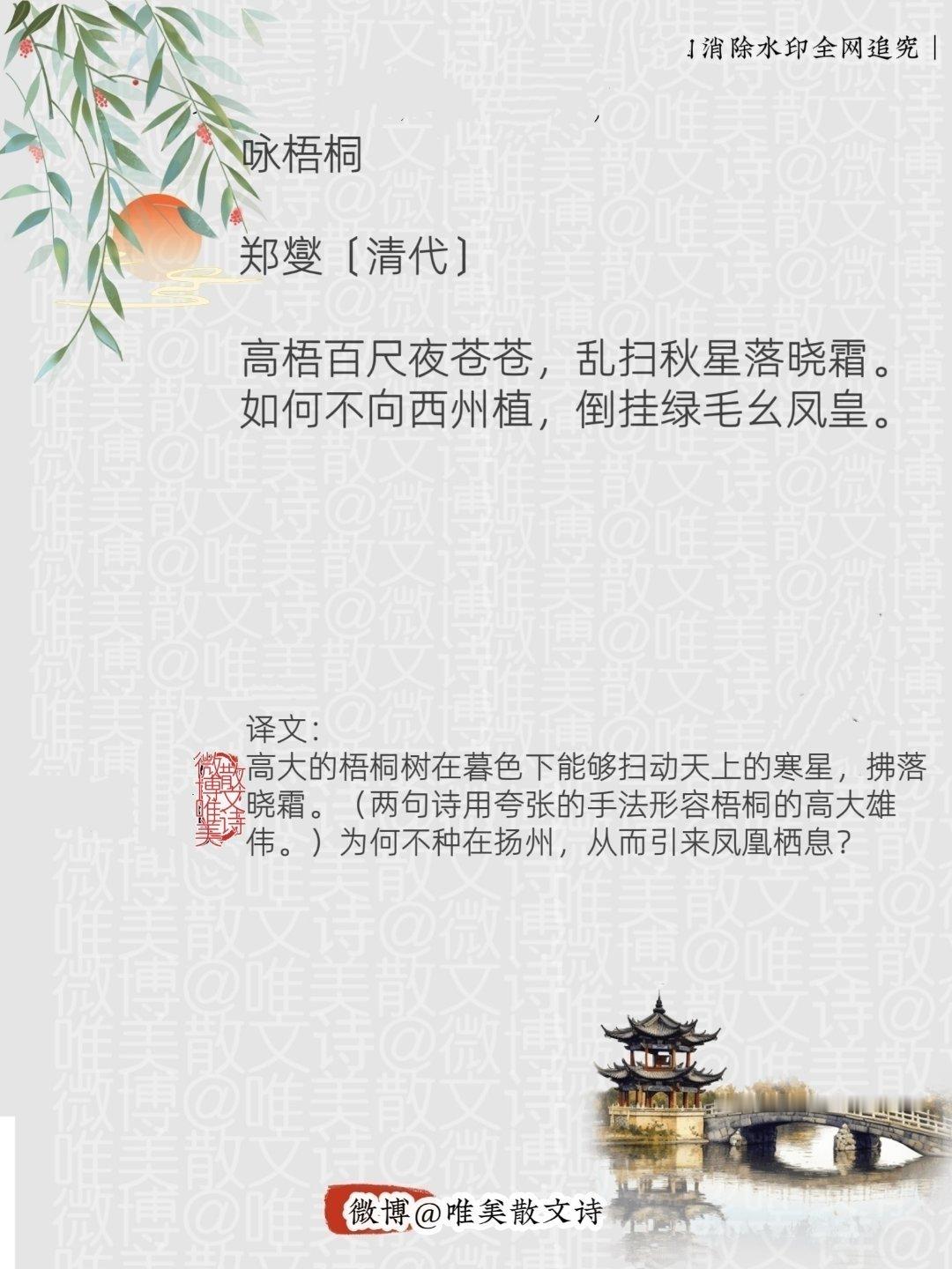 “咏梧桐｜清代。”每天一首古诗词腹有诗书气自华