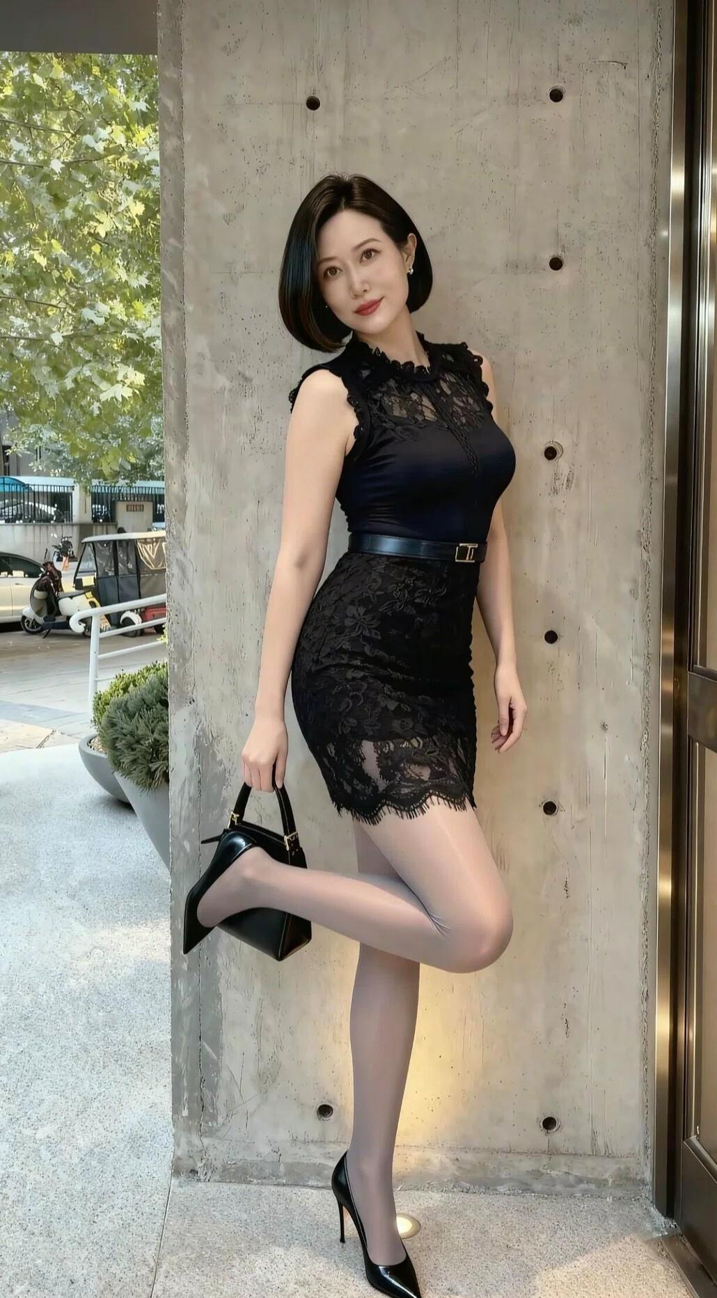 丈母娘优雅黑裙，都市风范，自信满满！💃🏻👗👠