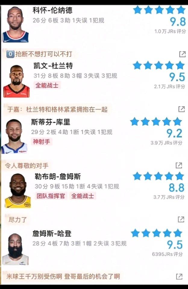 今年是五个老家伙最后的巅峰，以后他们只能是配角，最后没几年要退役了。伦纳德的