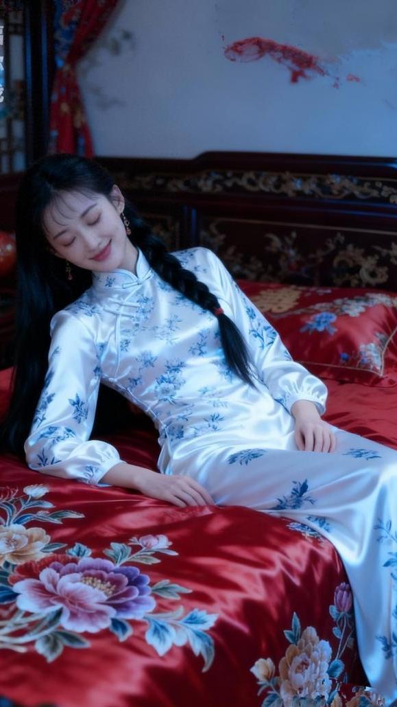 红妆美人卧，花影映窗纱。