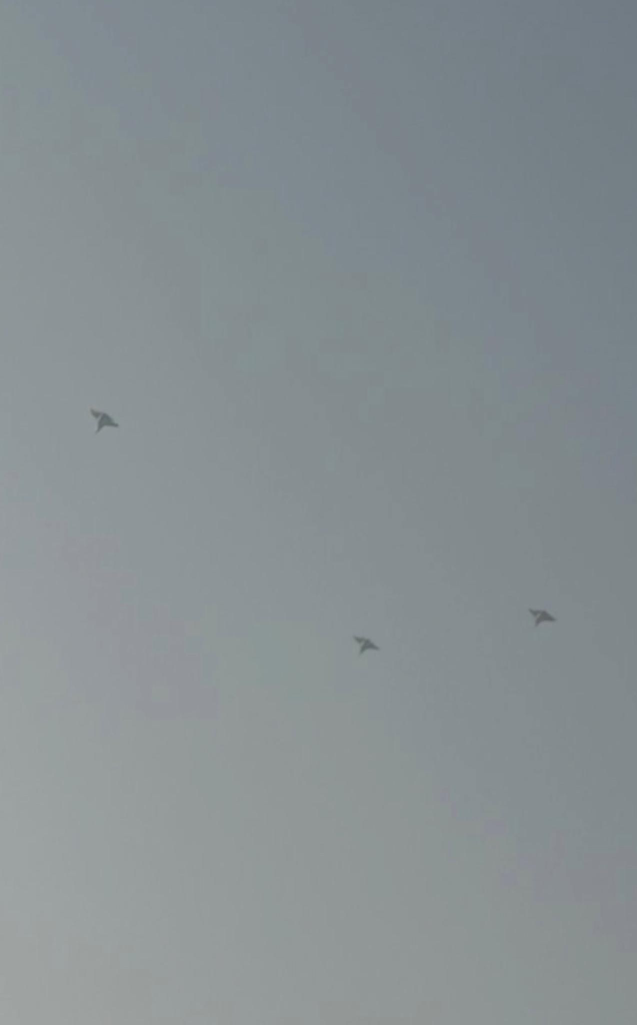 三架PLA隐形CCA无人机编队飞行，非常模糊，乍一看，像是远处3架有人战机，这些