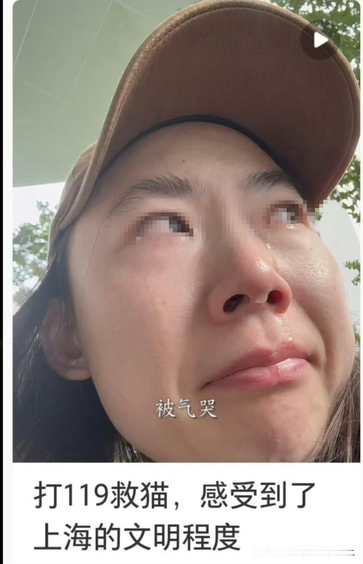 这女的打119，说要救流浪猫，被拒绝。然后，在镜头前表演哭戏，台词一套一套的，还