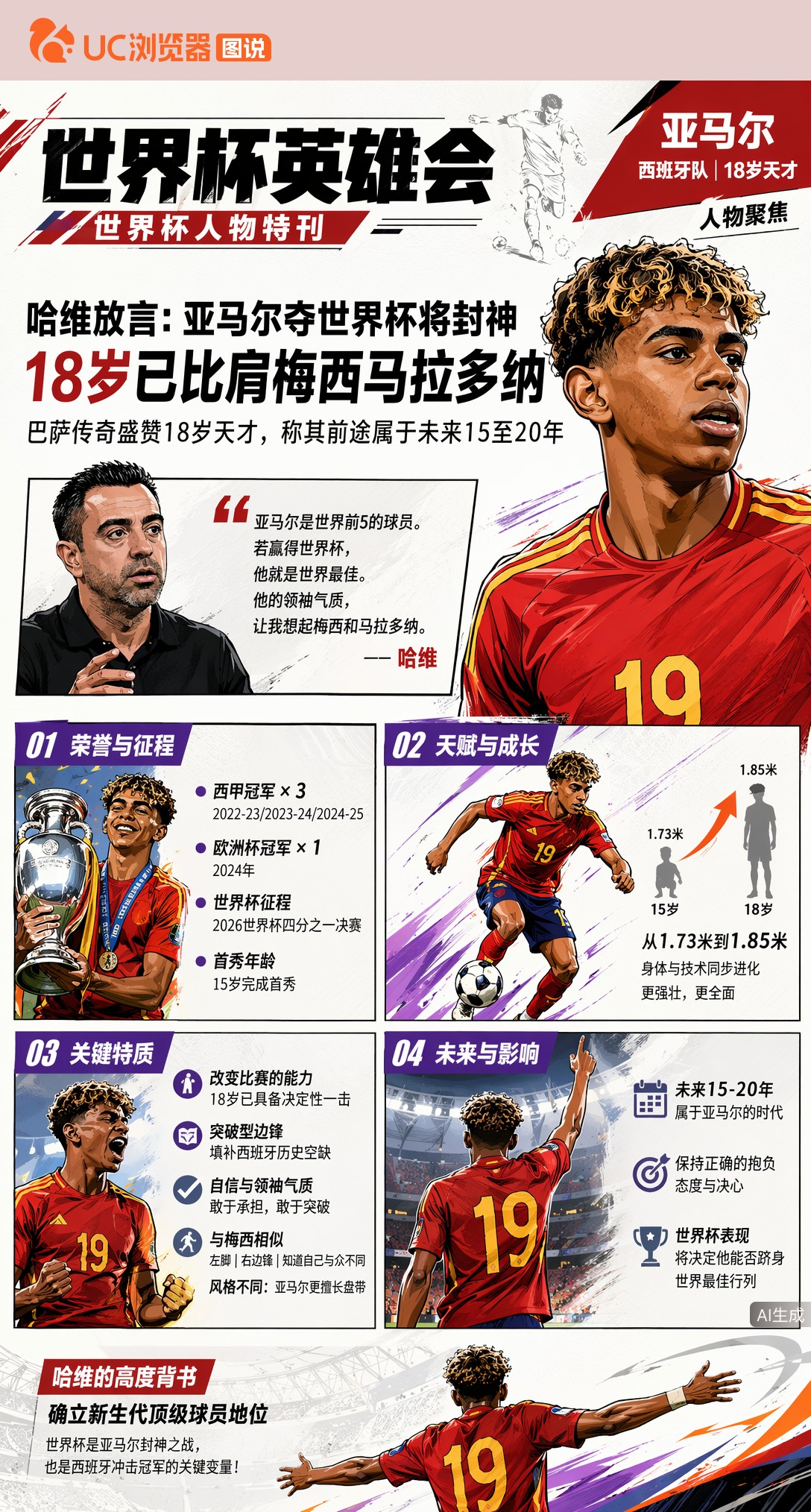 哈维放言：亚马尔夺世界杯将封神，18岁已比肩梅西马拉多纳