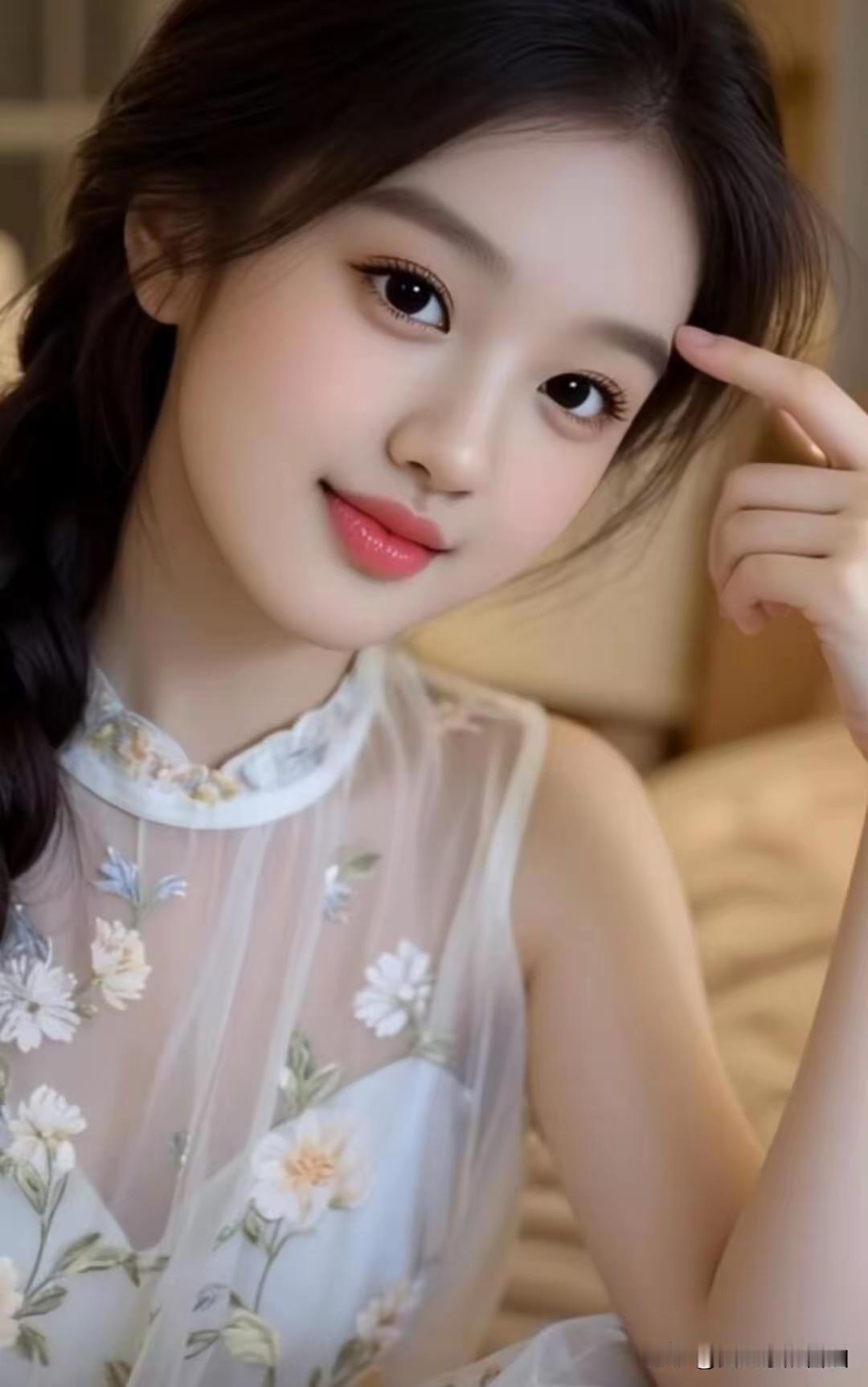 温柔甜美的少女，花裙飘逸，微笑如春日暖阳。