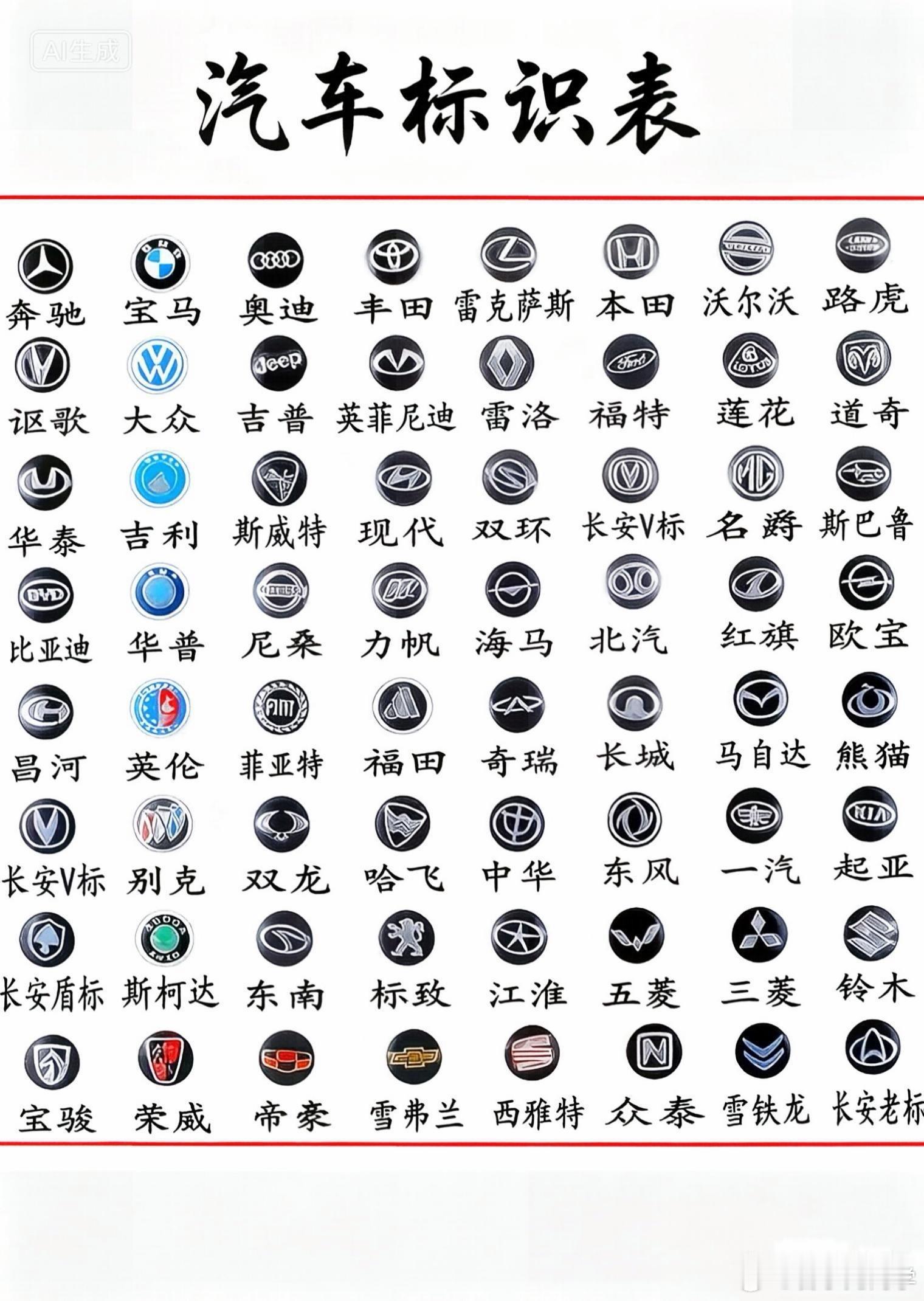 汽车标识表，那些不认识的车标都叫什么名字！[doge]​​​