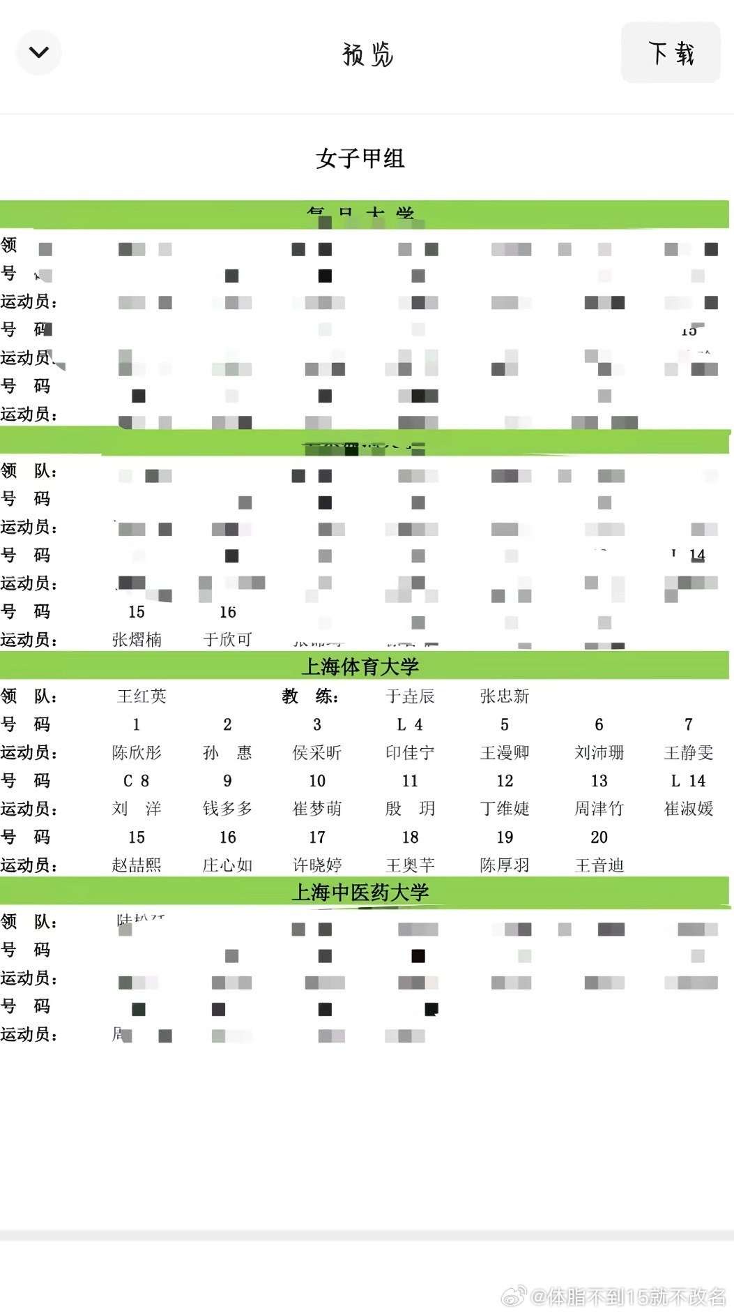 其他大学生队真的能打过上体吗？名单最后那一排都能凑成上海光明优倍女排的首发了，俩