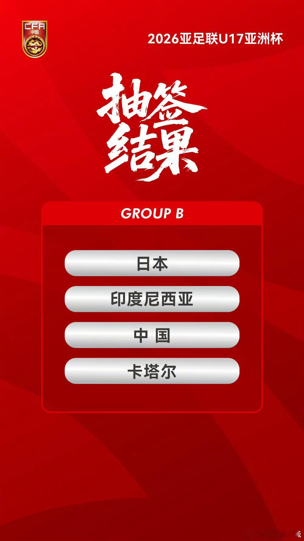 U17亚洲杯分组出炉U17亚洲杯中国日本同组没想到和印尼打了两场比赛之后，最后