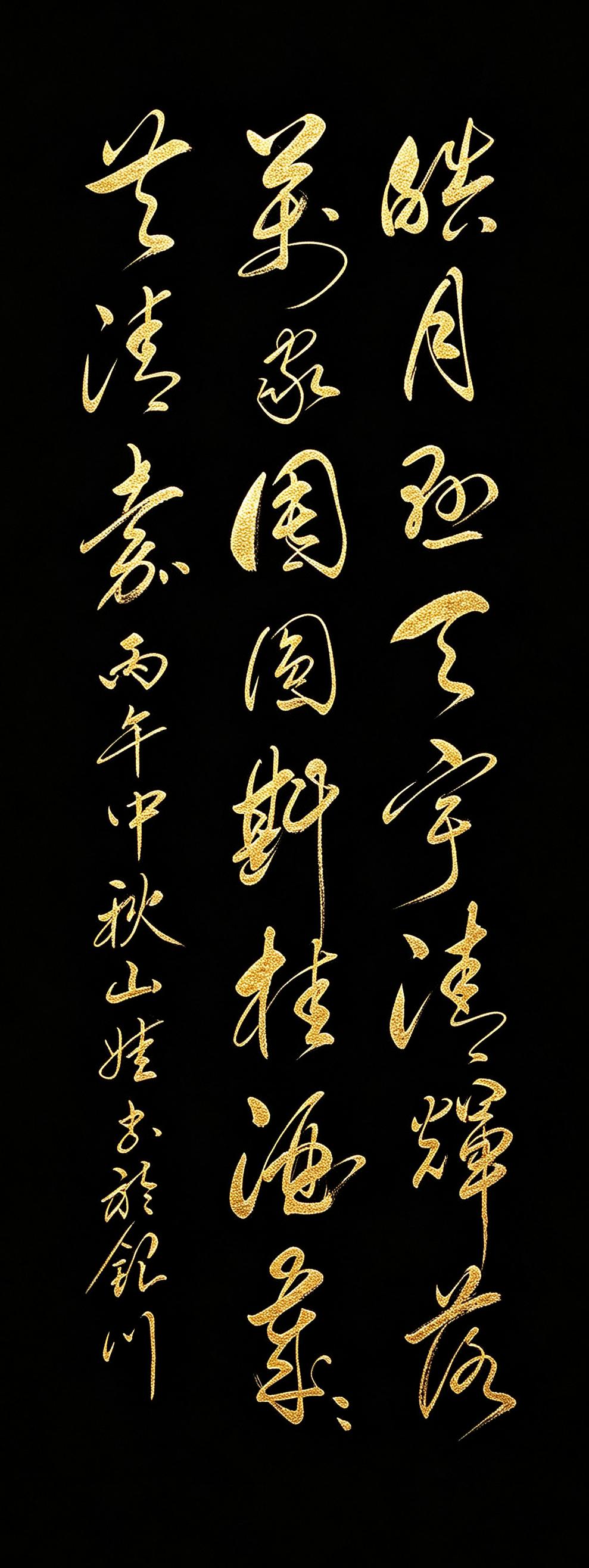 见过把中秋月色，直接写进草书里的作品吗？黑底金字，一眼惊艳！这幅草书，写的正