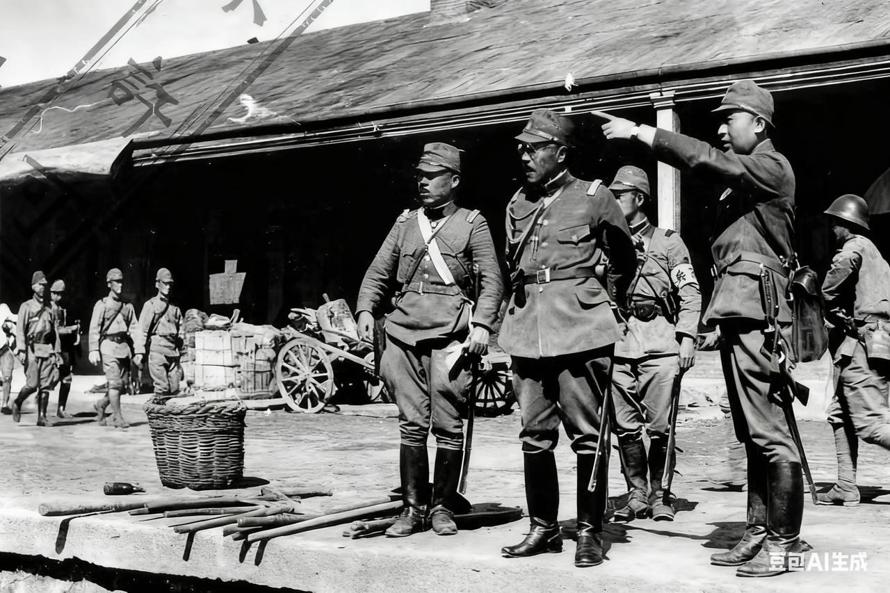 这是1937年，日本甲级战犯东条英机在大同车站。看看当时他耀武扬威，趾