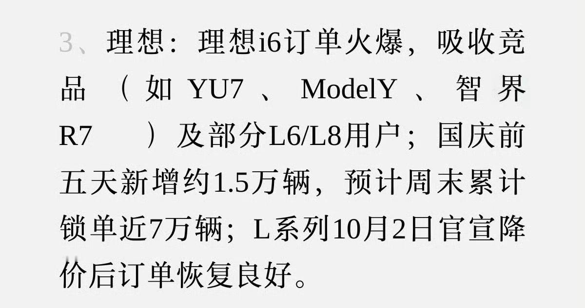 预计理想i6周末累计锁单近7万基本可以确定，理想下一台爆款诞生了​​​
