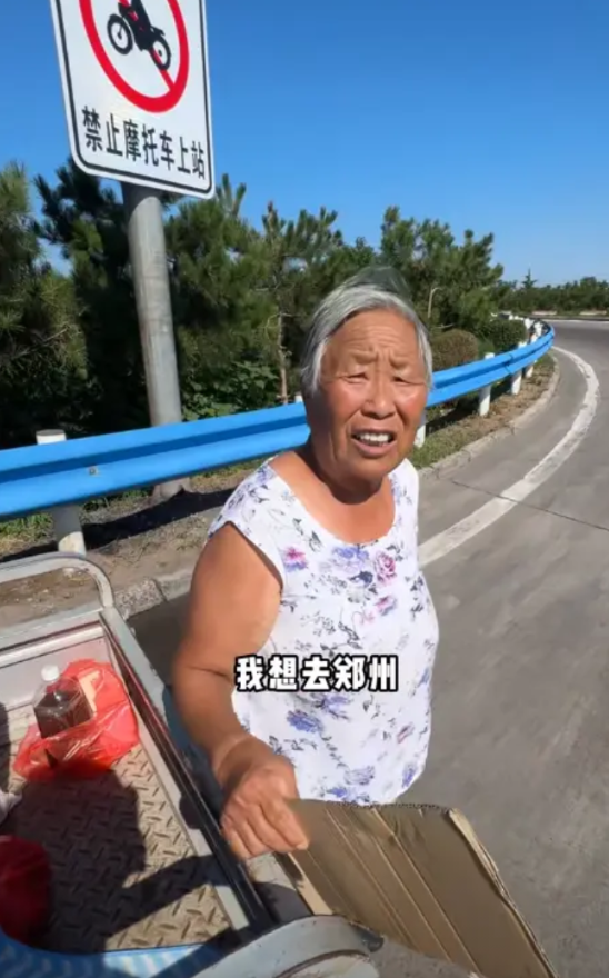 河南，一位老奶奶路边拦车，想把家里的一些特产托运给孙子，终于有位好心的男子答应帮