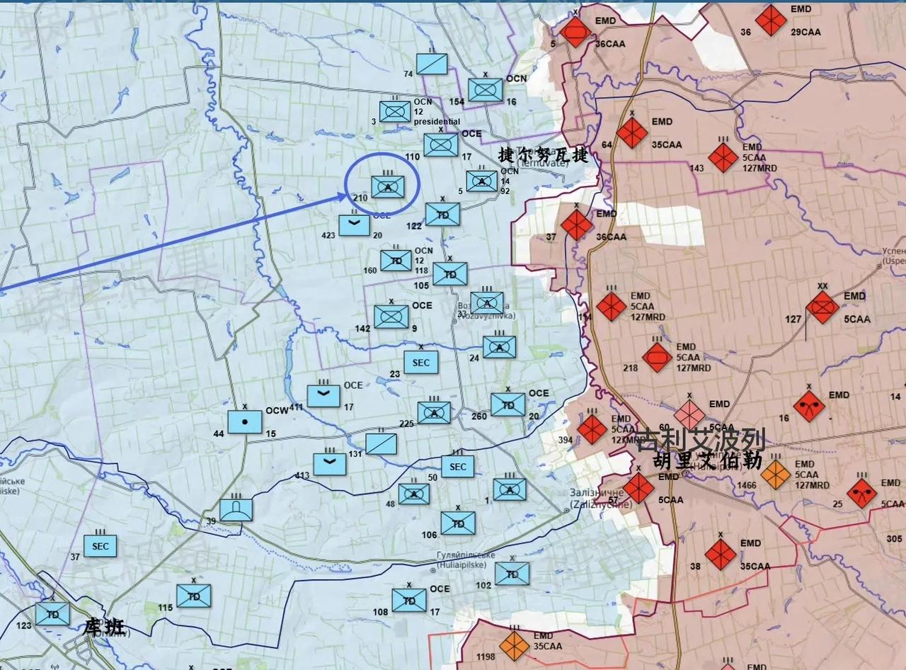 乌军在扎波罗热用来阻挡俄军东部集群的部队番号密密麻麻，而俄军进攻部队的番号却稀稀