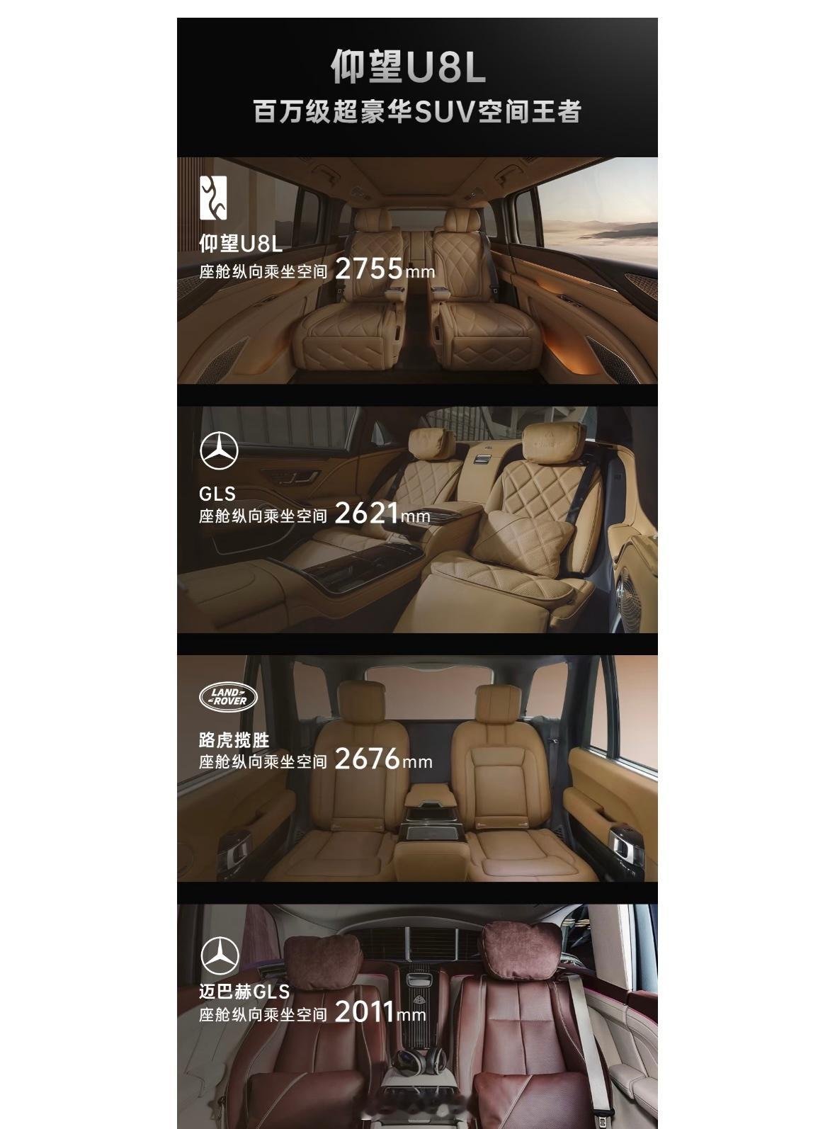 仰望U8L乘坐空间超越奔驰GLS、路虎揽胜，主要还是车大，空间就很大​​​