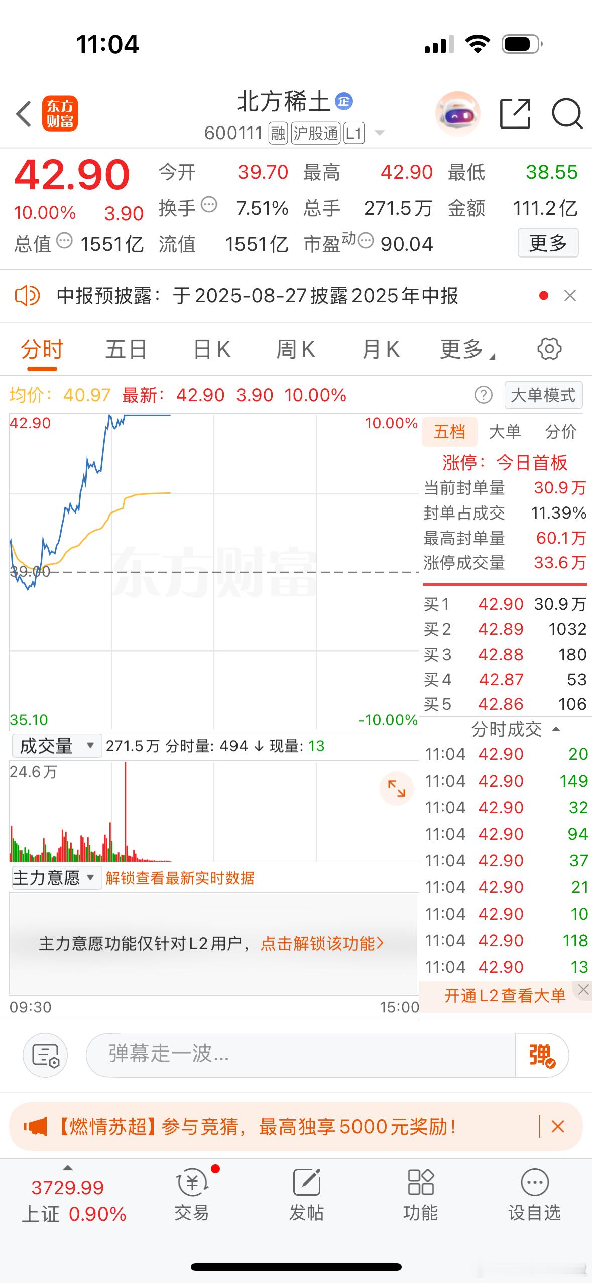 大哥都板了，气氛到这了，小弟必须得跟上[墨镜]$北方稀土sh600111$$盛