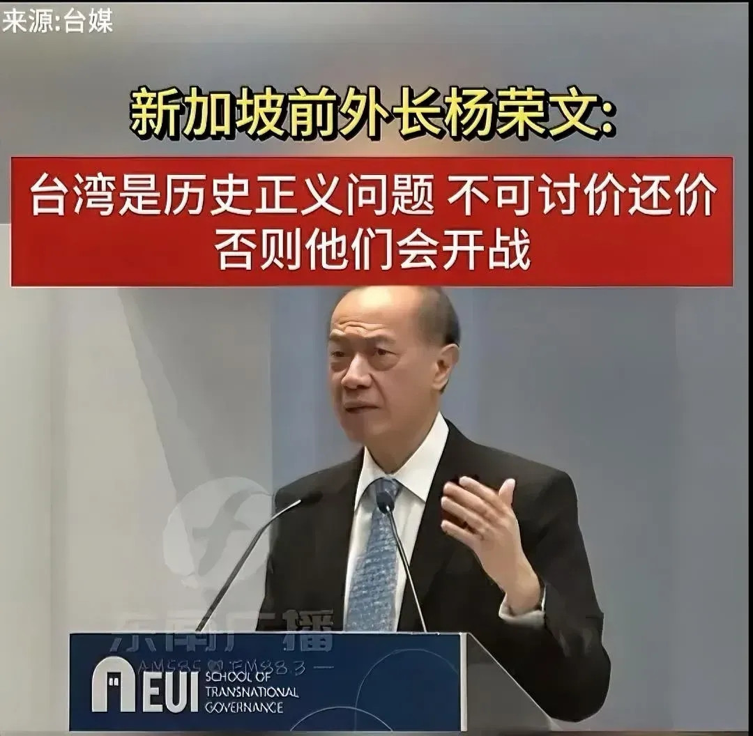新加坡前外长杨荣文说，“如果发生强制统一的情况，台湾选择留下来的会慢慢适应的。中