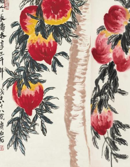 1956年北京一退休老师，花80块买到一幅齐白石的寿桃画作，临走时还特意让齐白石