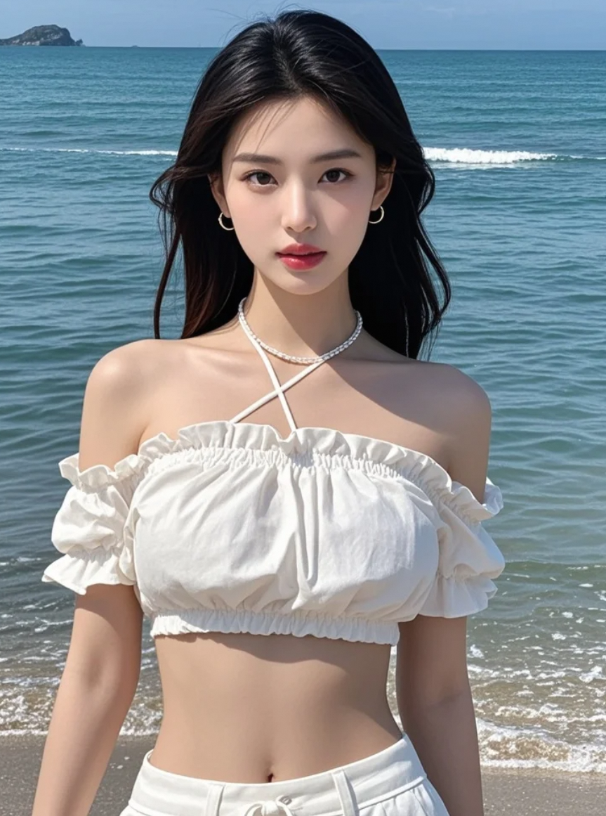 海浪轻拍沙滩，她的美却让我无法移开目光