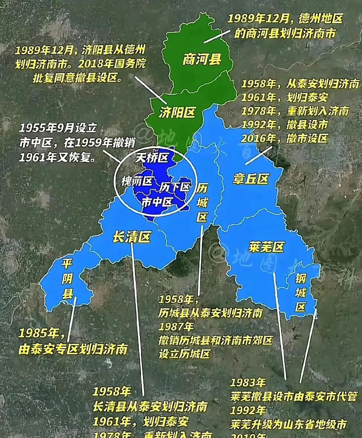 这才是济南真正的发展史。济南原来才这么点啊，原来只有天桥，槐荫，历下和市中啊