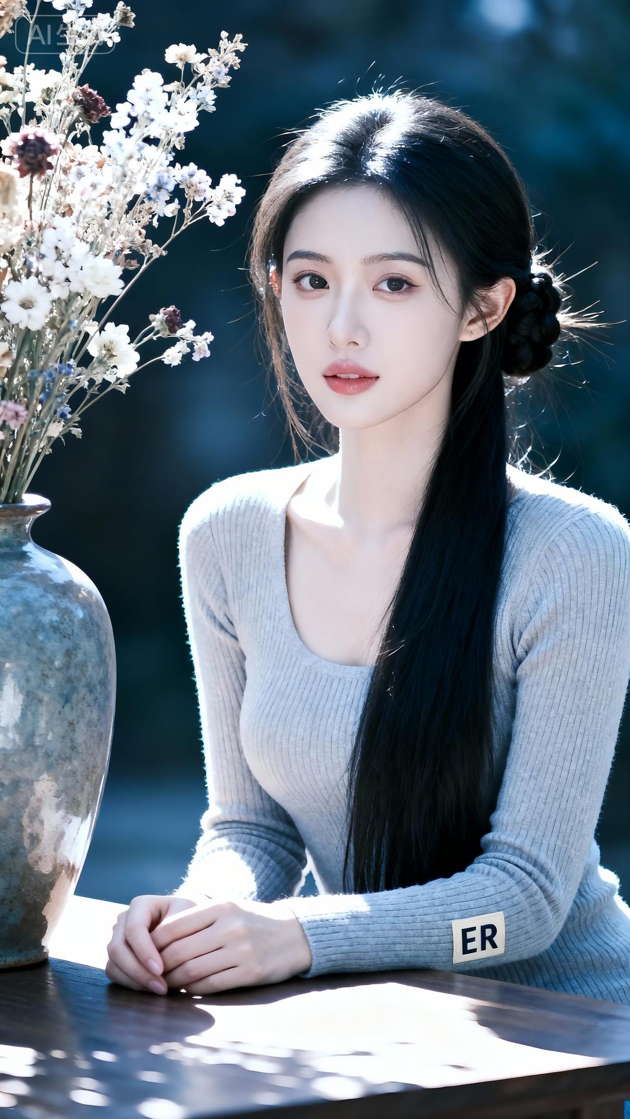 浅蓝针织裙，温柔清冷感拉满灰色高领针织裙浅蓝减龄穿搭浅蓝碎花裙灰色针织裙