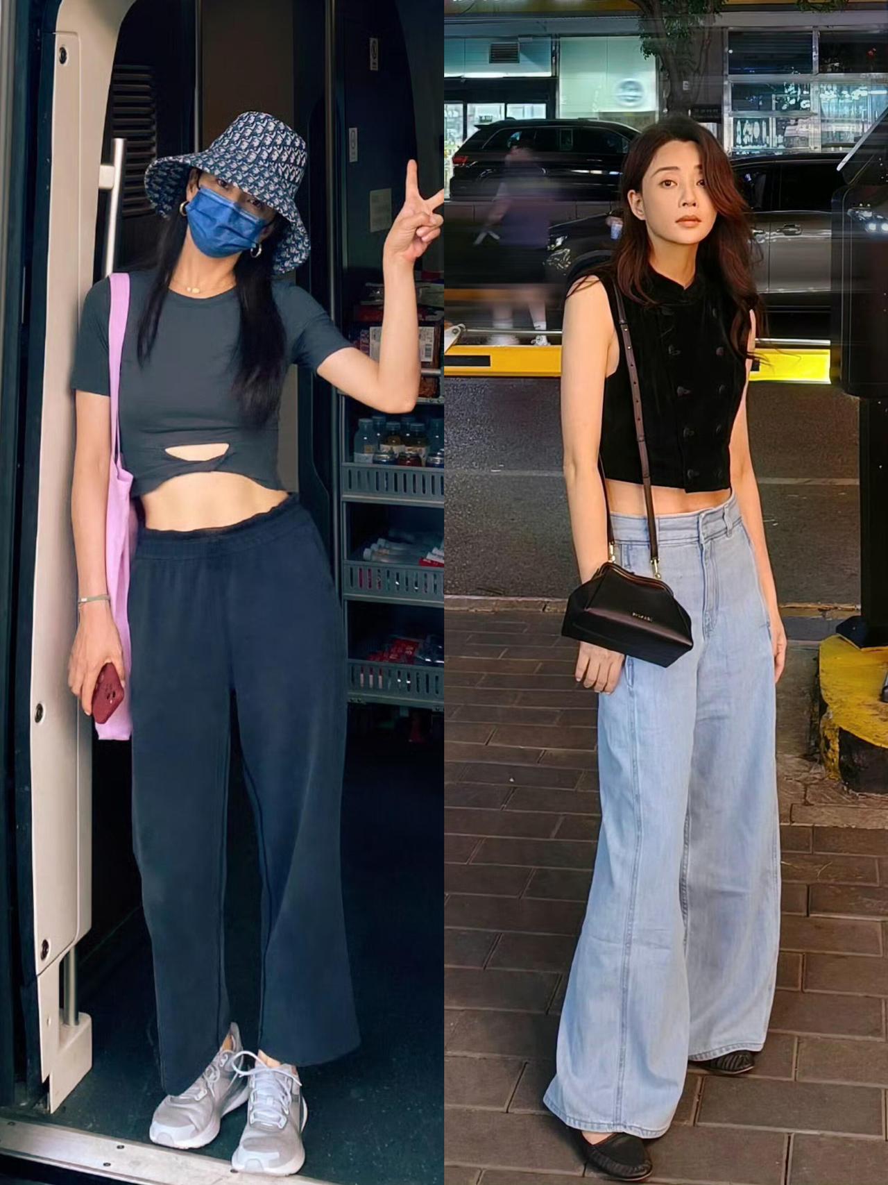 殷桃的时尚感被低估了，私服穿搭超好看。她很擅长简约松弛的日常风，短款上衣搭配阔腿