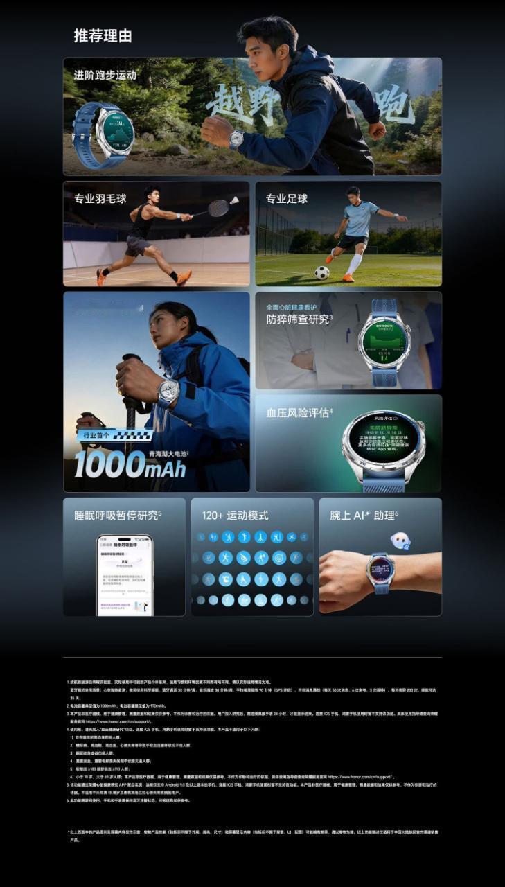 荣耀手表6Plus应该是智能手表内最强的续航了，手表电池进入四位数时代