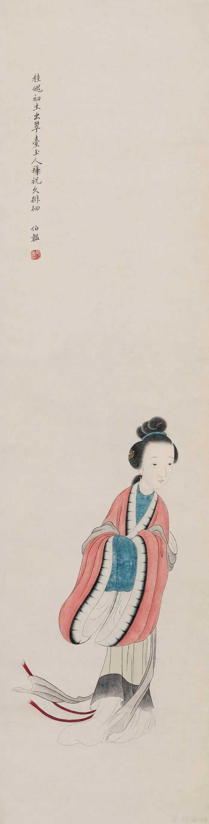 清改琦绘画。改琦笔下的仕女总似从词卷中走出。《红楼梦图咏》里的黛玉，衣纹如游丝