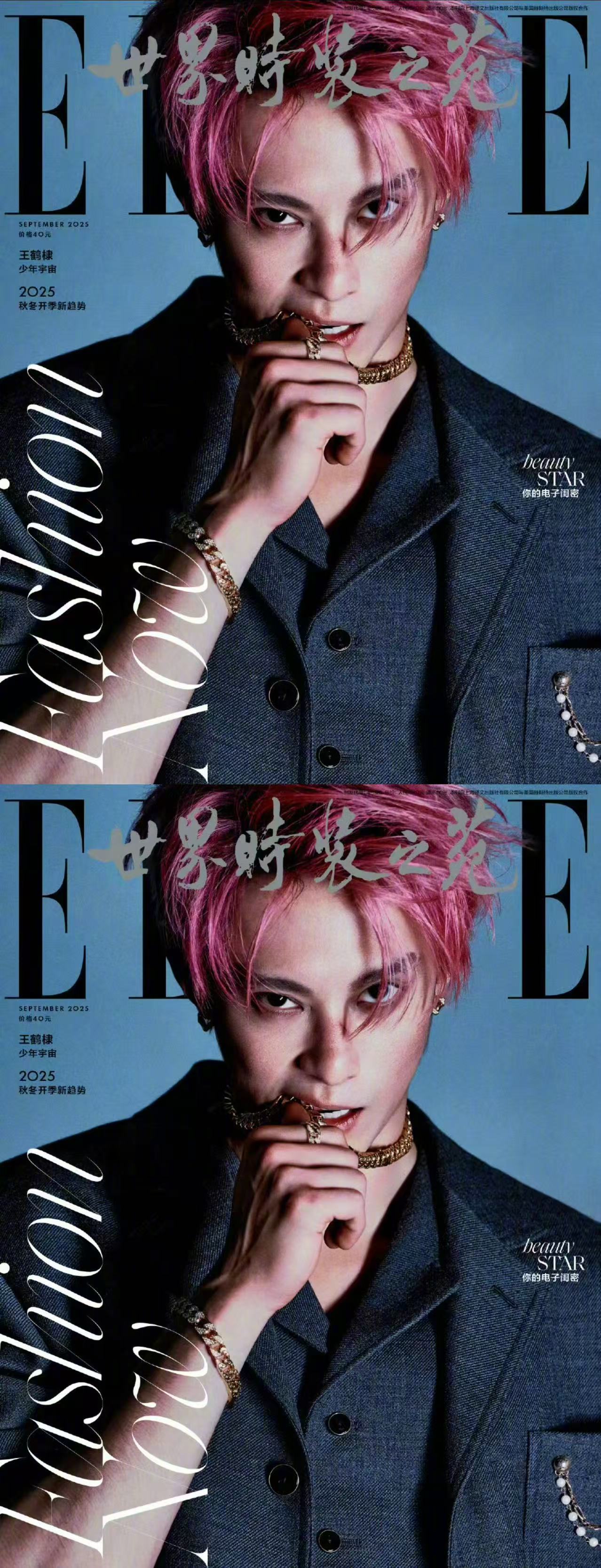 王鹤棣ELLE9月刊封面.王鹤棣ELLE反差感大片双面大帅哥王鹤棣😍！好美的