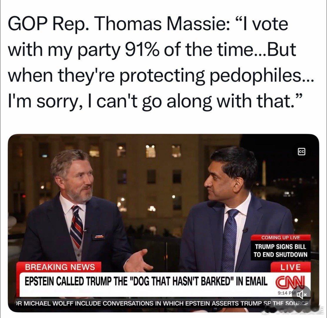 “公布Epstein档案”的发起人Massie议员：我绝大多数时候投票和本党一致