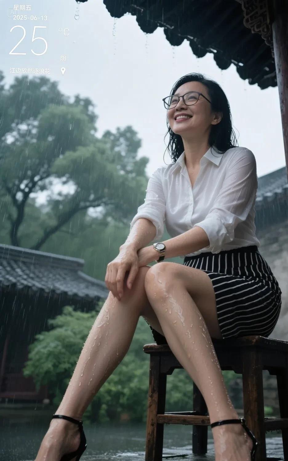 雨后长虹悬远岫，风前绿柳舞新姿(AI)