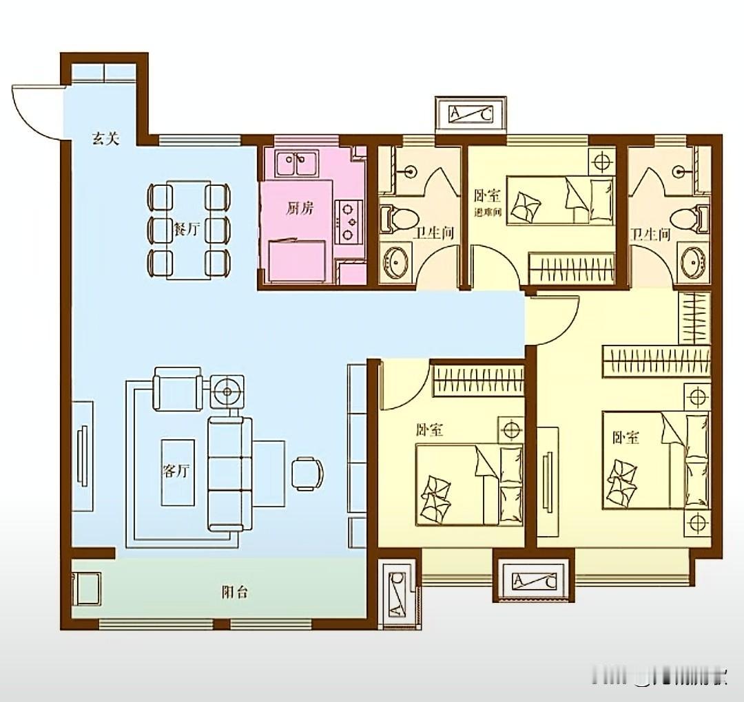 难得一见的户型，布局真是不错呀！看户型图，这属于板式楼的东户，是标准的方正户型