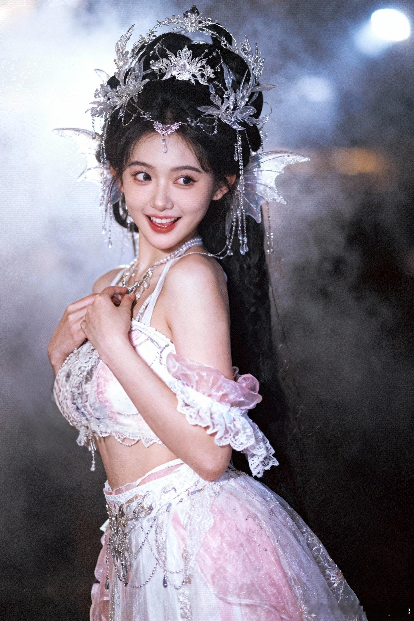 今天依然是小仙女，我好喜欢我的新裙子！哪对翅膀好看？毛绒绒的翅膀，还是透明的翅膀