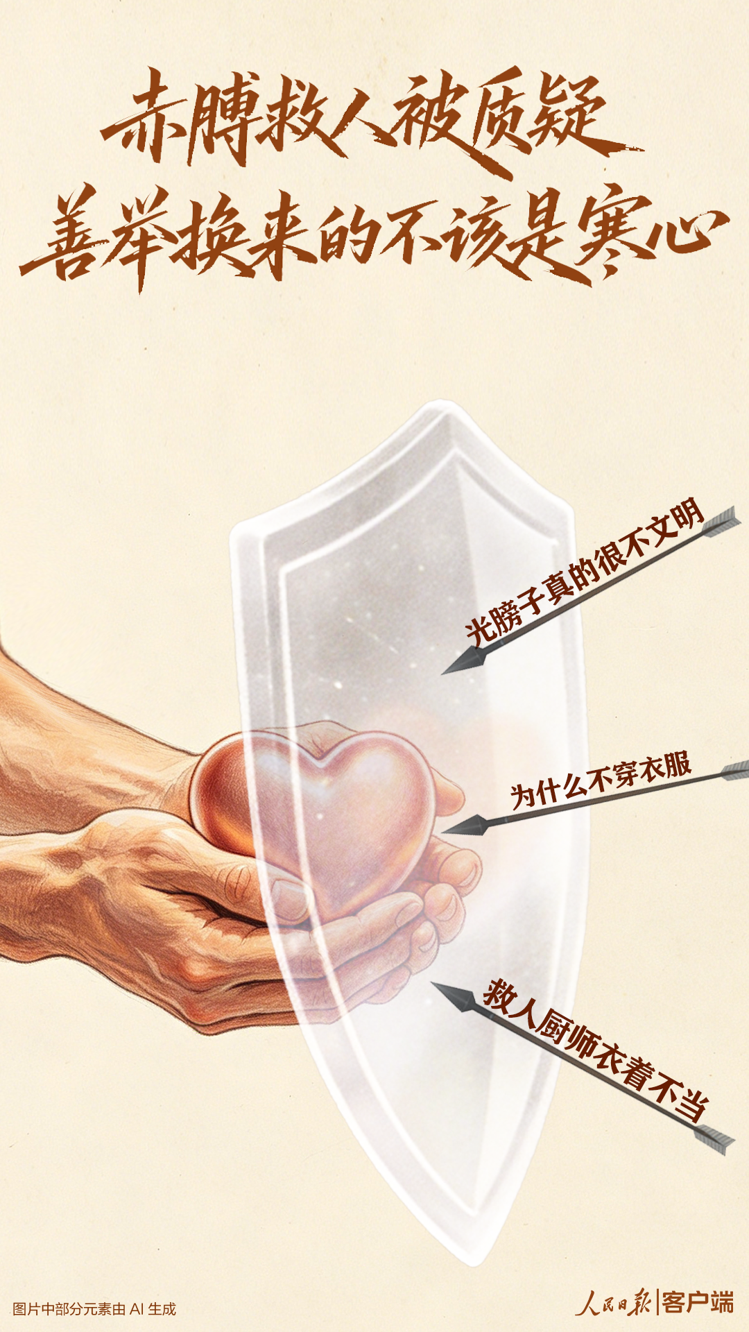 厨师裸上身施救卡喉女子被质疑，人民日报：“键盘审判”要不得