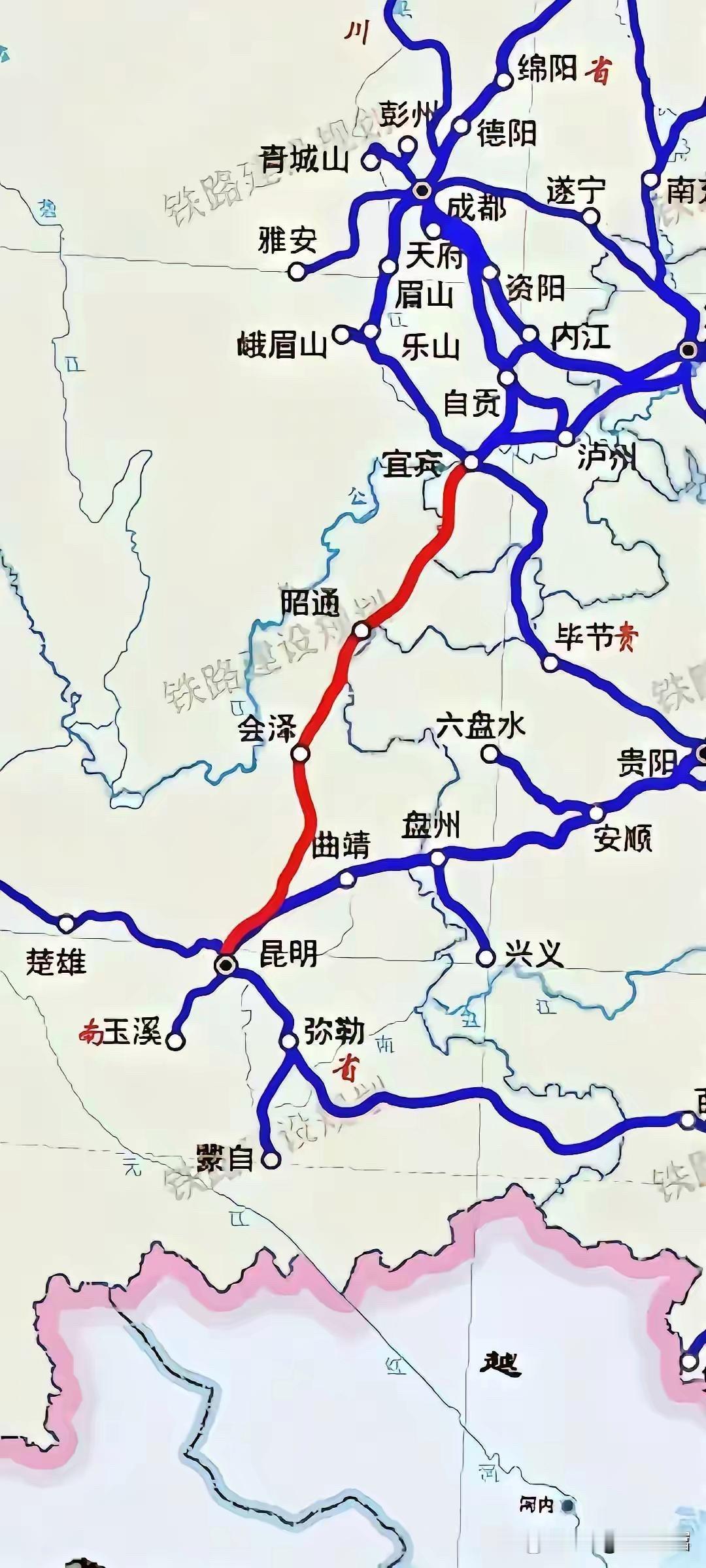 西南地区的云南高铁，快速铁路还有很大的空间，看看隔壁的贵州四川的高铁线网密织程度