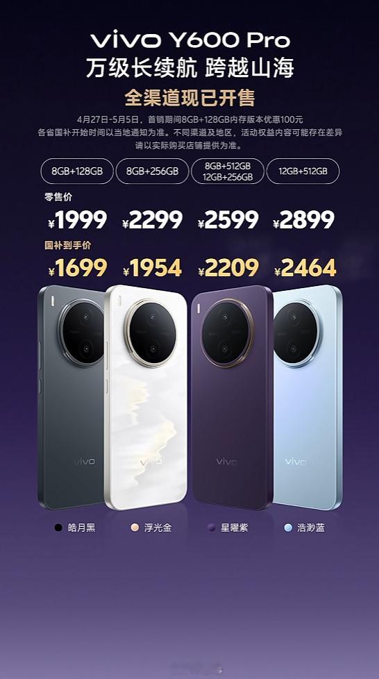 vivoY600Pro发布，vivo首款万级大电池手机，8+128GB