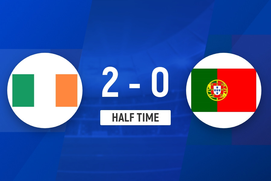 半场-葡萄牙0-2爱尔兰 帕洛特双响奥贝恩中柱科斯塔失误送角球