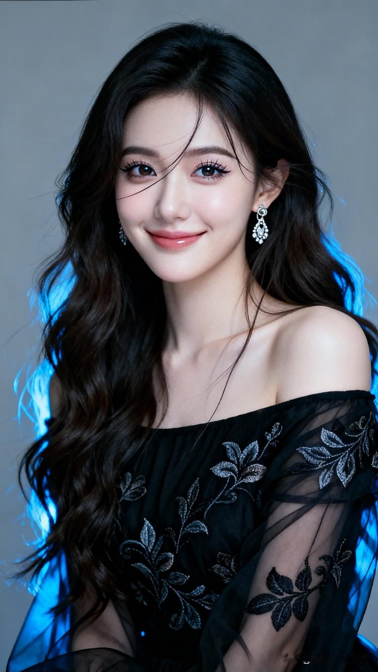 甜美笑容，优雅黑裙，闪耀耳环，女神范儿十足！💖✨有哪些女生日常好看穿搭可以借鉴