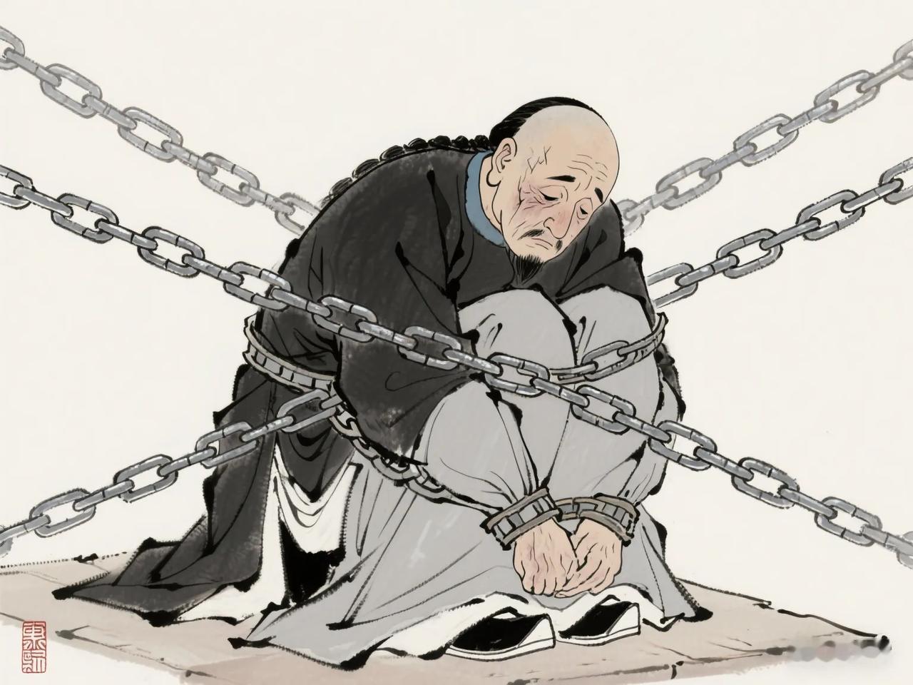 康熙四十二年，权倾朝野的索额图，被象鳌拜一样用九条铁链禁锢，活活饿死。康熙仍不解
