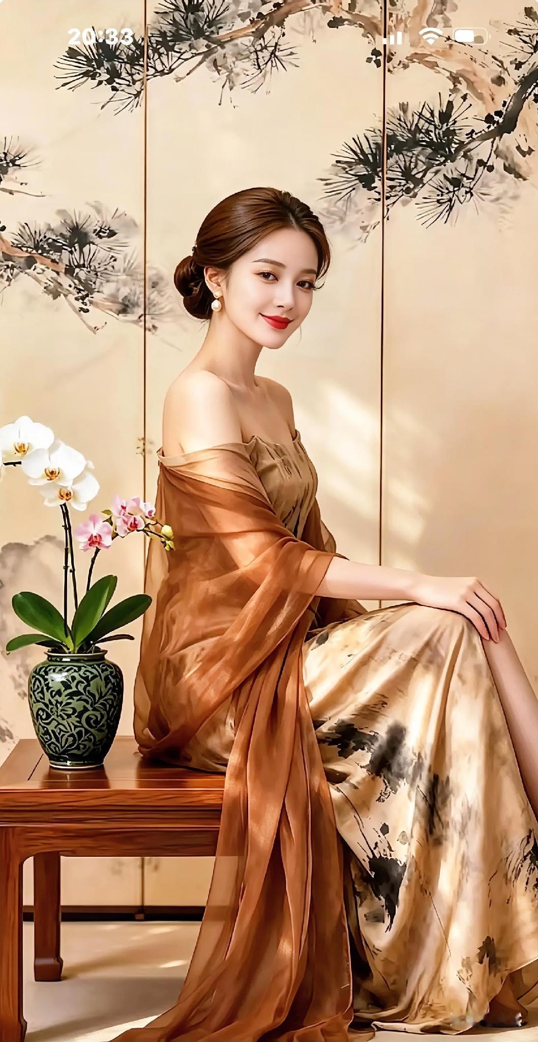 翠绿的柳眉，灵动的双眸，古装美女让人沉醉于古代的诗情画意。翠袖红裳，眉目如画