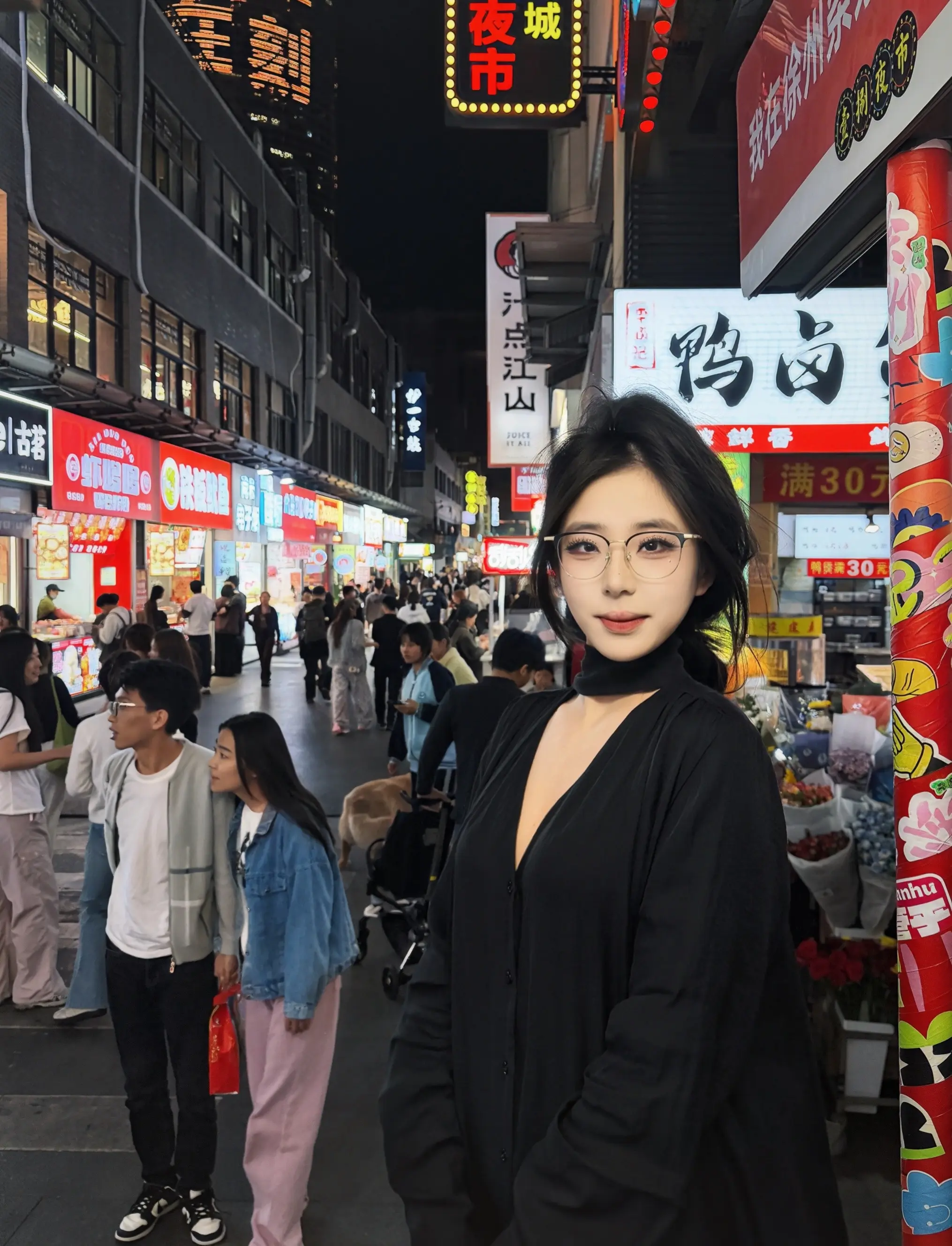 夜市氛围感ootd 街拍 氛围感美女 摄影 夜市