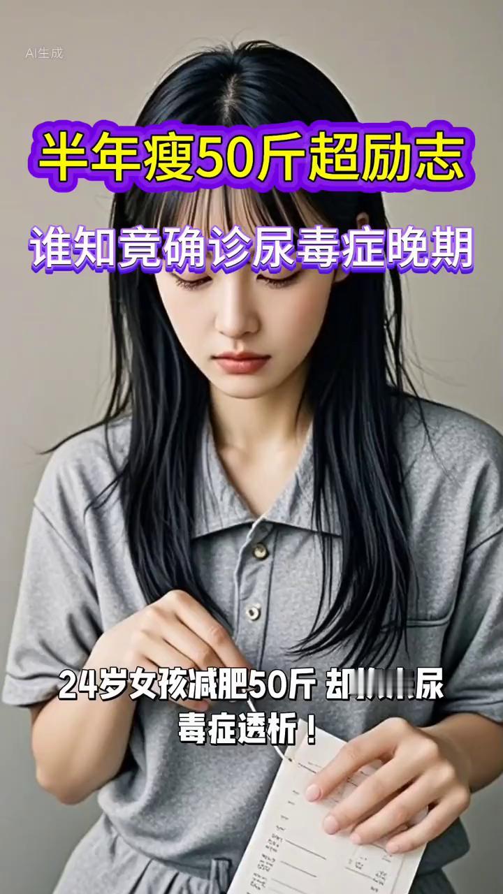 半年瘦50斤超励志，谁知竟确诊尿毒症晚期。24岁女孩减肥50斤却换来尿毒症透析