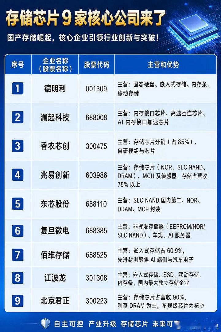 国产存储崛起，9家核心公司