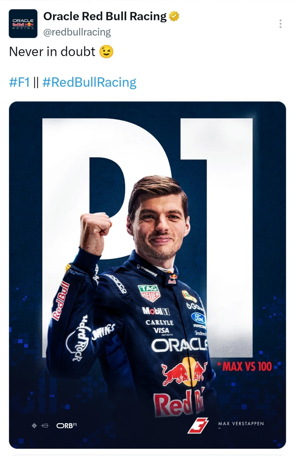 红牛车队官方社媒发布～维斯塔潘赛季首胜[doge]#F1#赛车#​​​