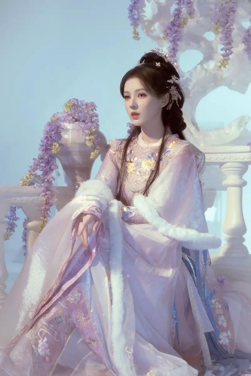 张予曦一身紫色汉服恬静温婉漫步紫荆花海宛若仙女11月10日，张予曦分享一组美照