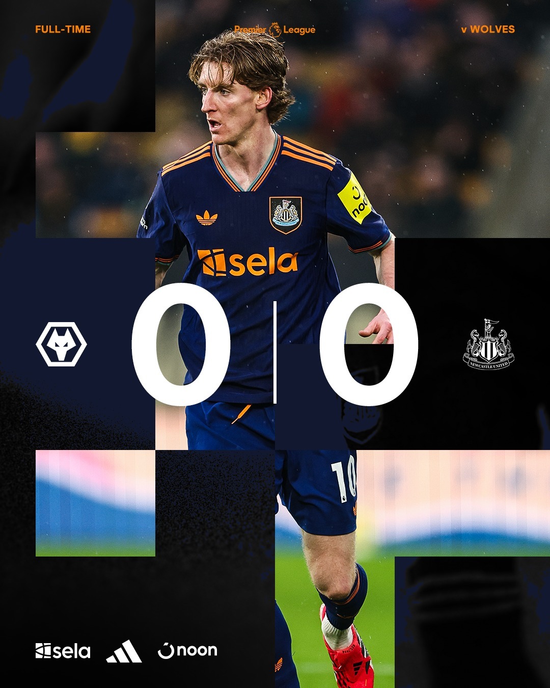 英超狼队主场0：0战平纽卡斯尔联队，桑德罗·托纳利🇮🇹（踢了67分钟）、马